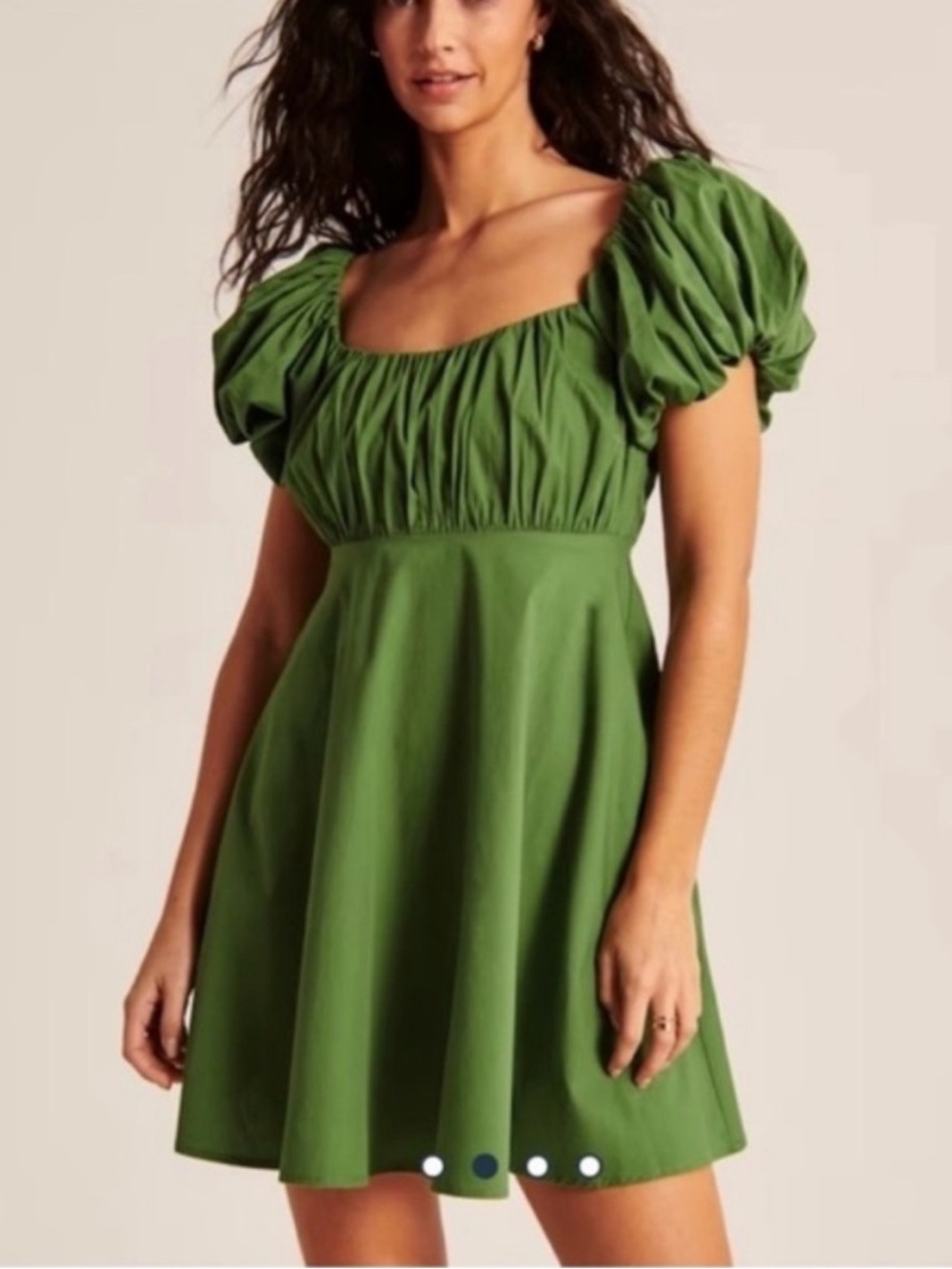 Abercrombie & Fitch Olive Green Puff-Sleeve Square-Neck Mini Dress